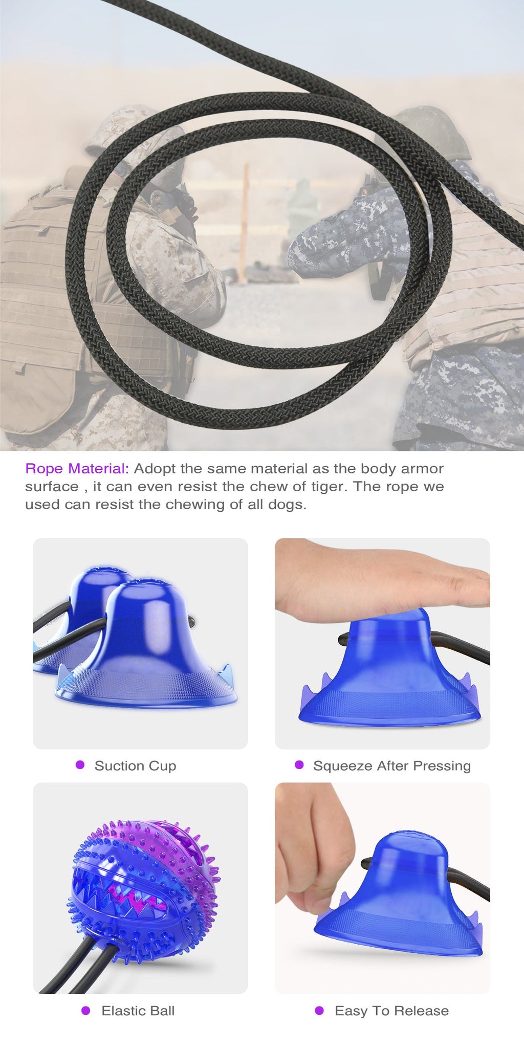 Dog Rope Pull Toy double Suction Cup Chew Tug Toys